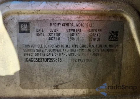 2013 Buick Lacrosse z USA, uszkodzony, nr VIN 1G4GC5E37DF299815